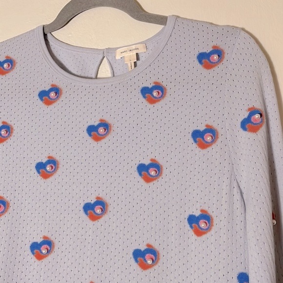 MARC JACOBS Glass Pearl Embellished Long Sleeve Sky Blue Wool Shirt Made Italy - Picture 12 of 12